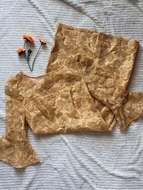 Adrianna Papell Champagne Floral Lace Overlay Cocktail Dress Size 2